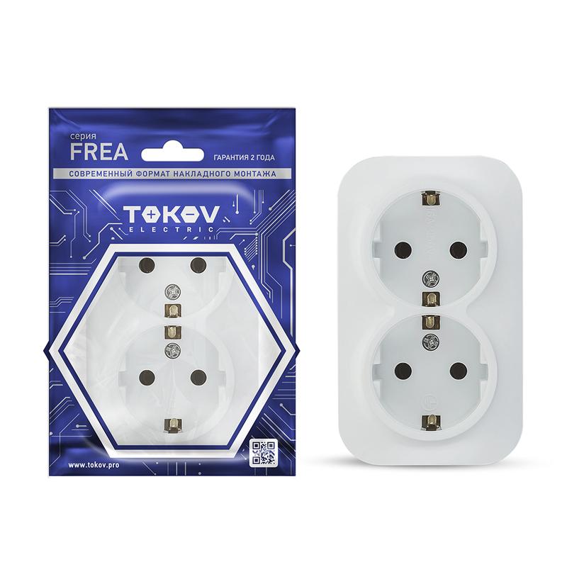 Розетка 2-м ОП Frea 16А IP20 250В с заземл. АБС-пластик бел. TKE-FR-R2Z-C01 - TOKOV ELECTRIC