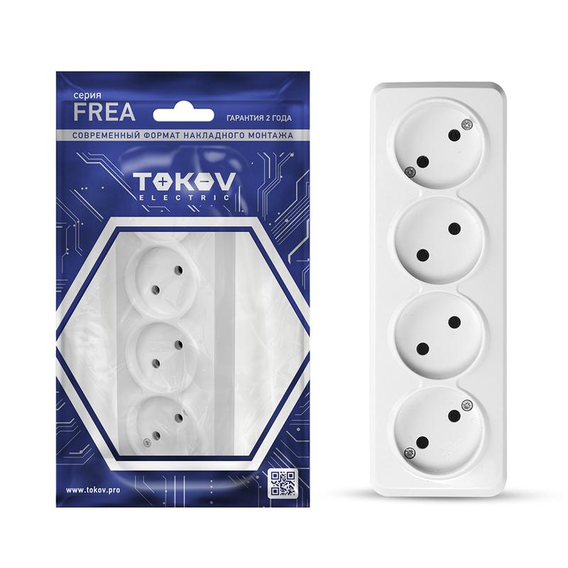 Розетка 4-м ОП Frea 16А IP20 250В без заземл. АБС-пластик бел. TKE-FR-R4-C01 - TOKOV ELECTRIC