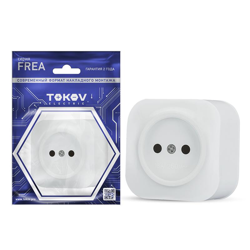 Розетка 1-м ОП Frea 16А IP20 250В без заземл. АБС-пластик бел. TKE-FR-R1-C01 - TOKOV ELECTRIC