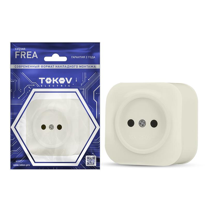 Розетка 1-м ОП Frea 16А IP20 250В без заземл. АБС-пластик беж. TKE-FR-R1-C02 - TOKOV ELECTRIC
