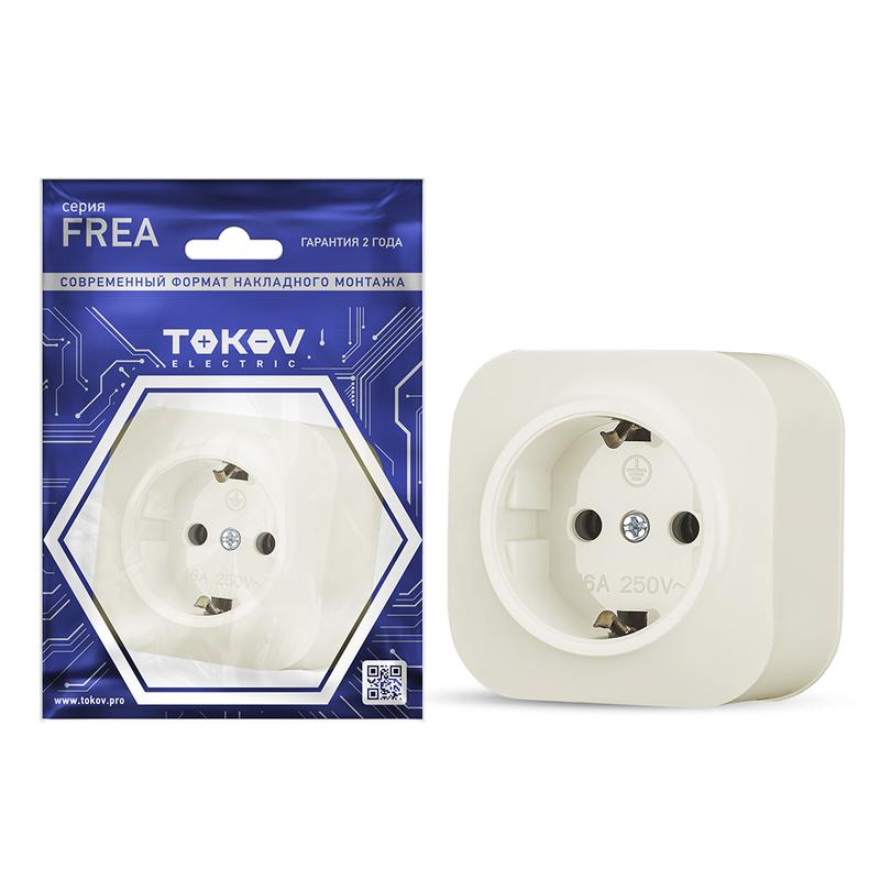 Розетка 1-м ОП Frea 16А IP20 250В с заземл. АБС-пластик беж. TKE-FR-R1Z-C02 - TOKOV ELECTRIC