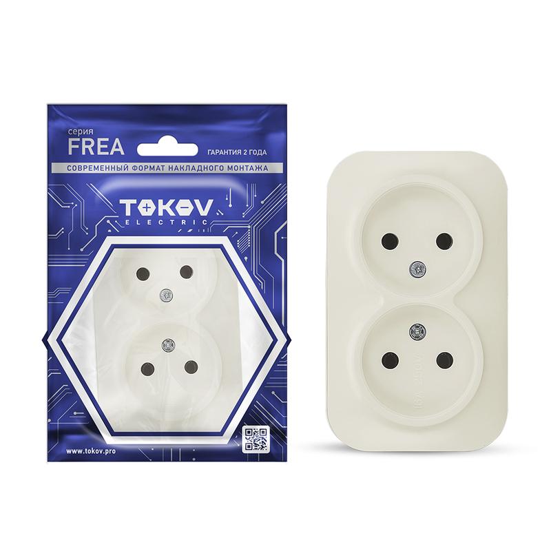 Розетка 2-м ОП Frea 16А IP20 250В без заземл. АБС-пластик беж. TKE-FR-R2-C02 - TOKOV ELECTRIC
