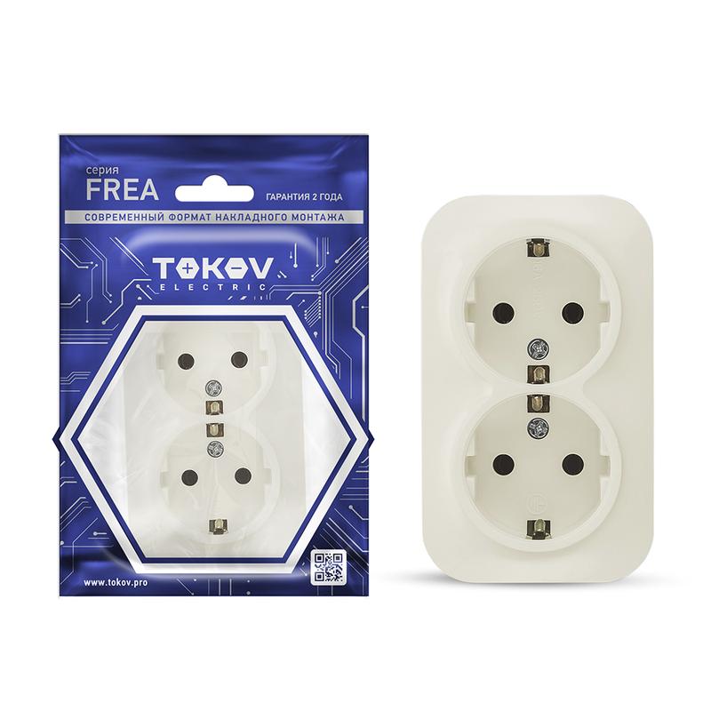 Розетка 2-м ОП Frea 16А IP20 250В с заземл. АБС-пластик беж. TKE-FR-R2Z-C02 - TOKOV ELECTRIC