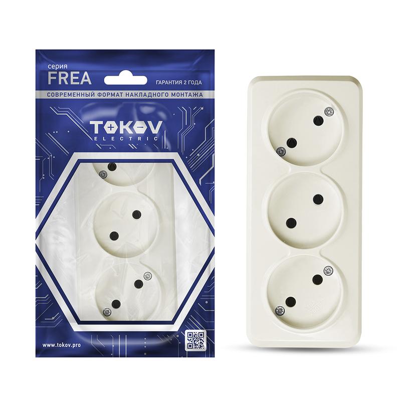 Розетка 3-м ОП Frea 16А IP20 250В без заземл. АБС-пластик беж. TKE-FR-R3-C02 - TOKOV ELECTRIC