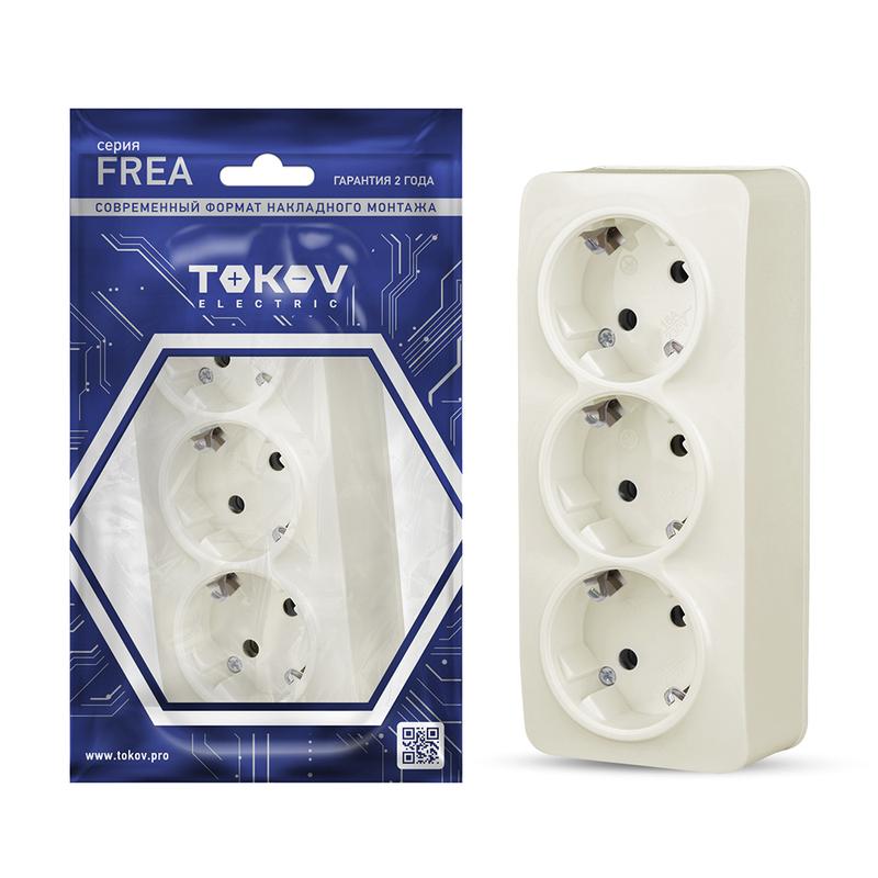 Розетка 3-м ОП Frea 16А IP20 250В с заземл. АБС-пластик беж. TKE-FR-R3Z-C02 - TOKOV ELECTRIC