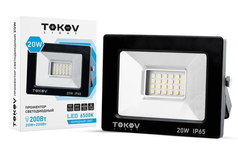 Прожектор светодиодный 20Вт 1300лм 6500К IP65 черн. (TKL) TKL-FL/LED-20-6.5K-IP65 - TOKOV ELECTRIC