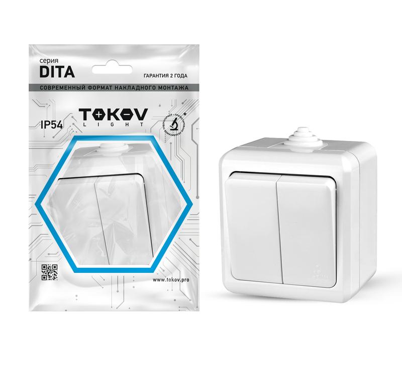 Выключатель 2-кл. ОП Dita IP54 10А 250В бел. TKL-DT-V2-C01-IP54 - TOKOV ELECTRIC