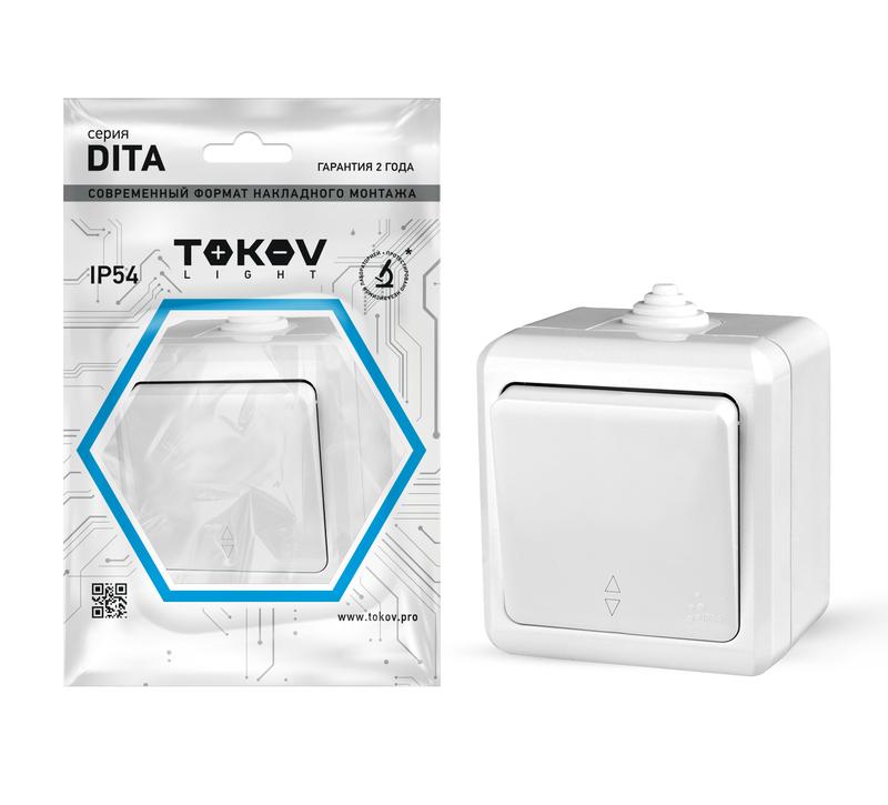 Переключатель 1-кл. ОП Dita IP54 10А 250В бел. TKL-DT-P1-C01-IP54 - TOKOV ELECTRIC
