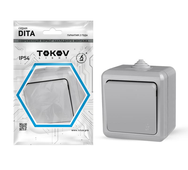 Выключатель 1-кл. ОП Dita IP54 10А 250В сер. TKL-DT-V1-C06-IP54 - TOKOV ELECTRIC