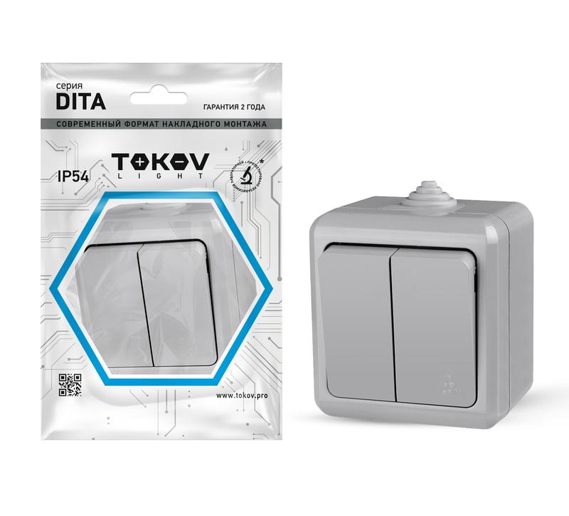 Выключатель 2-кл. ОП Dita IP54 10А 250В сер. TKL-DT-V2-C06-IP54 - TOKOV ELECTRIC