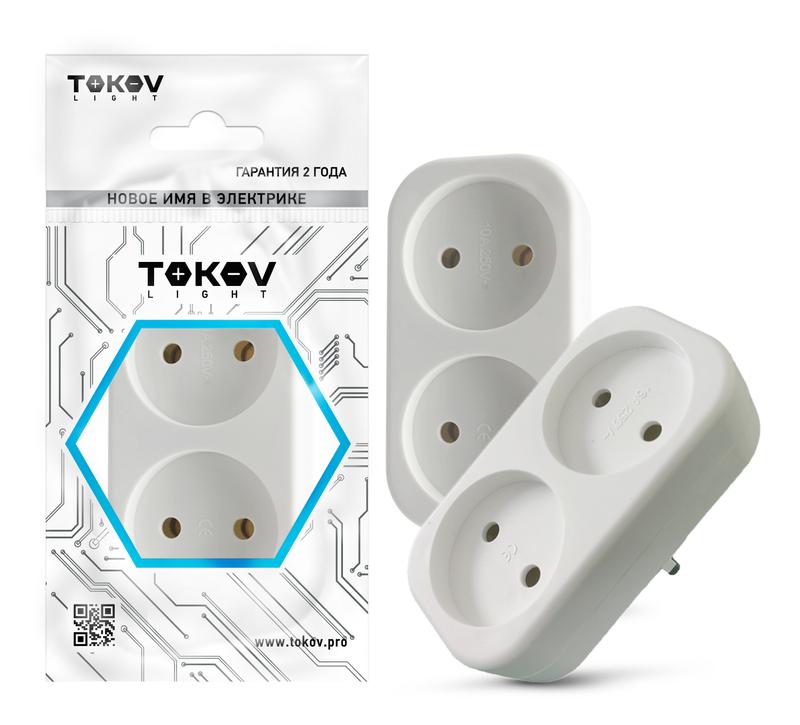 Разветвитель 2-м без заземл. 16А 250В IP20 полипропилен бел. TKL-S2-C01 - TOKOV ELECTRIC