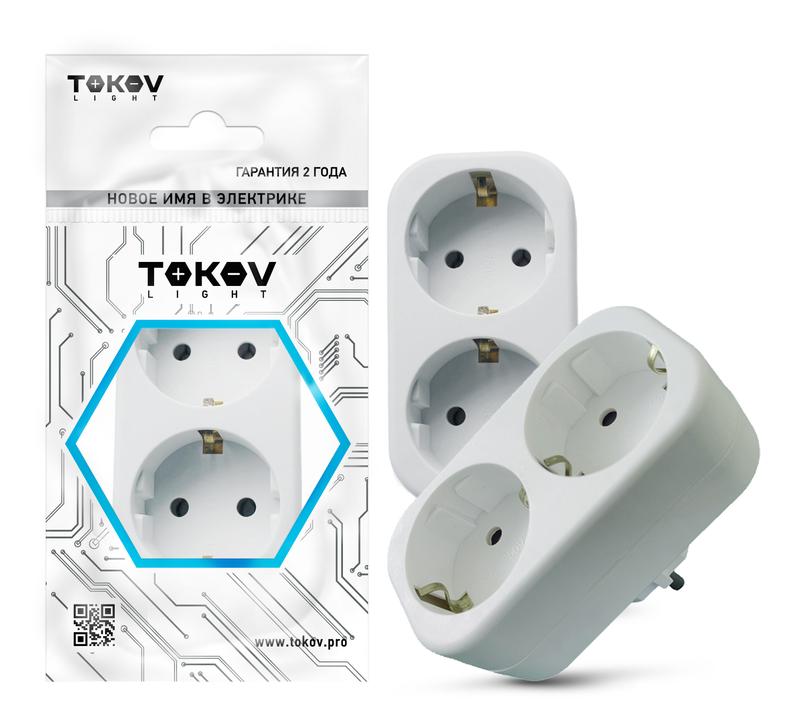 Разветвитель 2-м с заземл. 16А 250В IP20 полипропилен бел. TKL-S2Z-C01 - TOKOV ELECTRIC