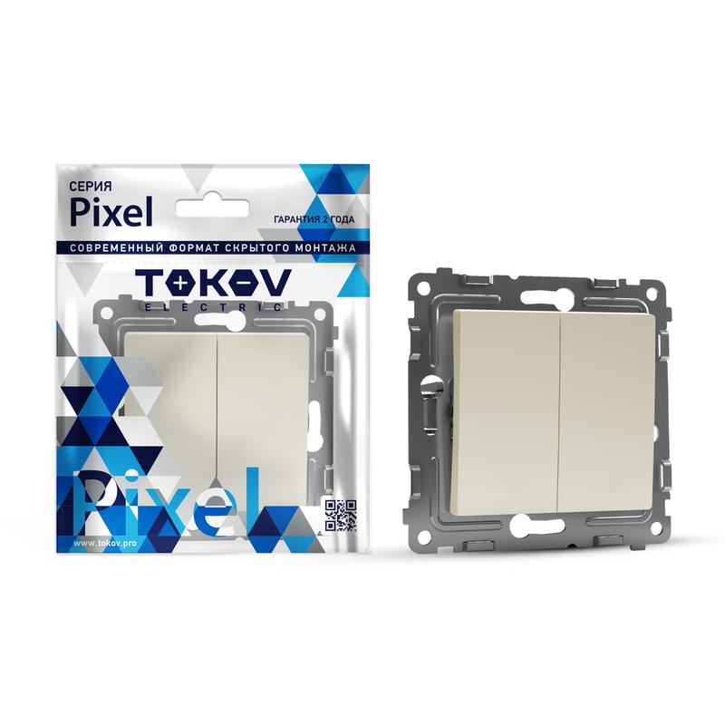 Переключатель проходной 2-кл. СП Pixel 10А IP20 механизм беж. TKE-PX-P2-C02 - TOKOV ELECTRIC