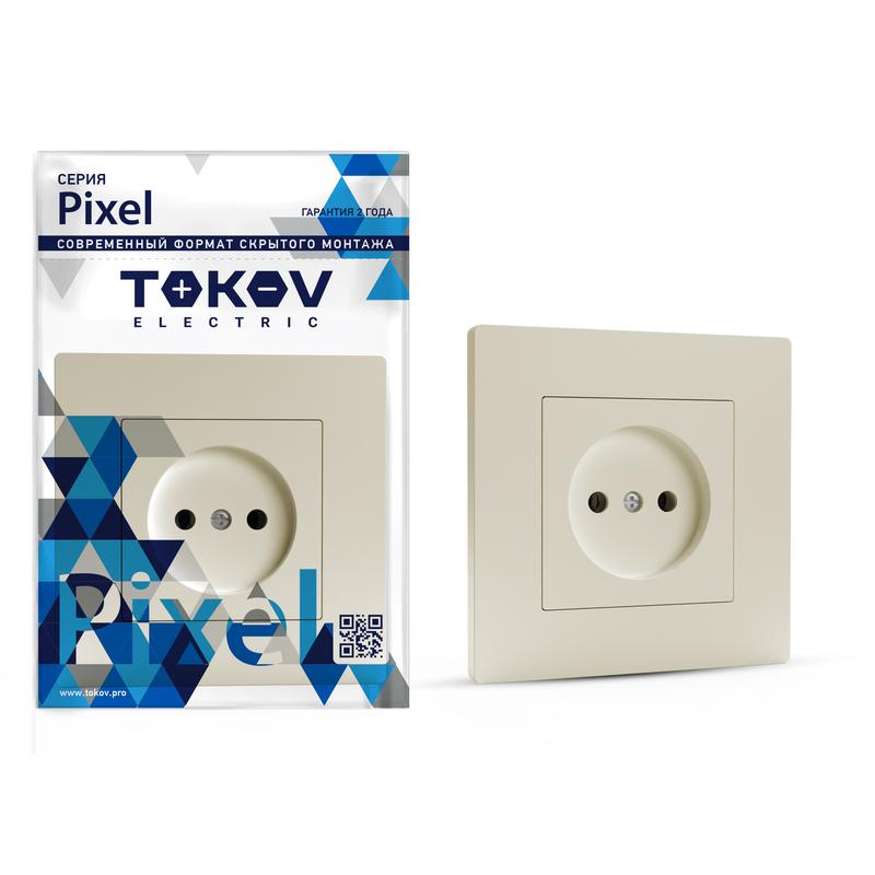 Розетка 1-м СП Pixel 16А IP20 без заземл. в сборе беж. TKE-PX-R1F-C02 - TOKOV ELECTRIC