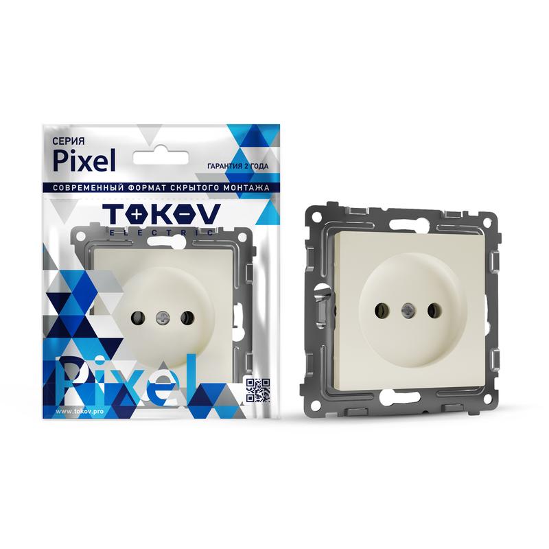 Розетка 1-м СП Pixel 16А IP20 без заземл. защ. шторки механизм беж. TKE-PX-R1SF-C02 - TOKOV ELECTRIC
