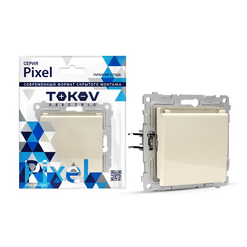 Розетка 1-м СП Pixel 16А IP20 с заземл. защ. шторки с крышкой механизм беж. TKE-PX-R1ZSW1-C02 - TOKOV ELECTRIC