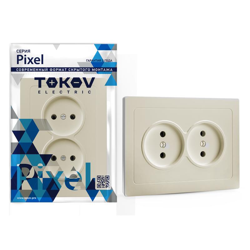Розетка 2-м СП Pixel 16А IP20 без заземл. в сборе беж. TKE-PX-R2F-C02 - TOKOV ELECTRIC