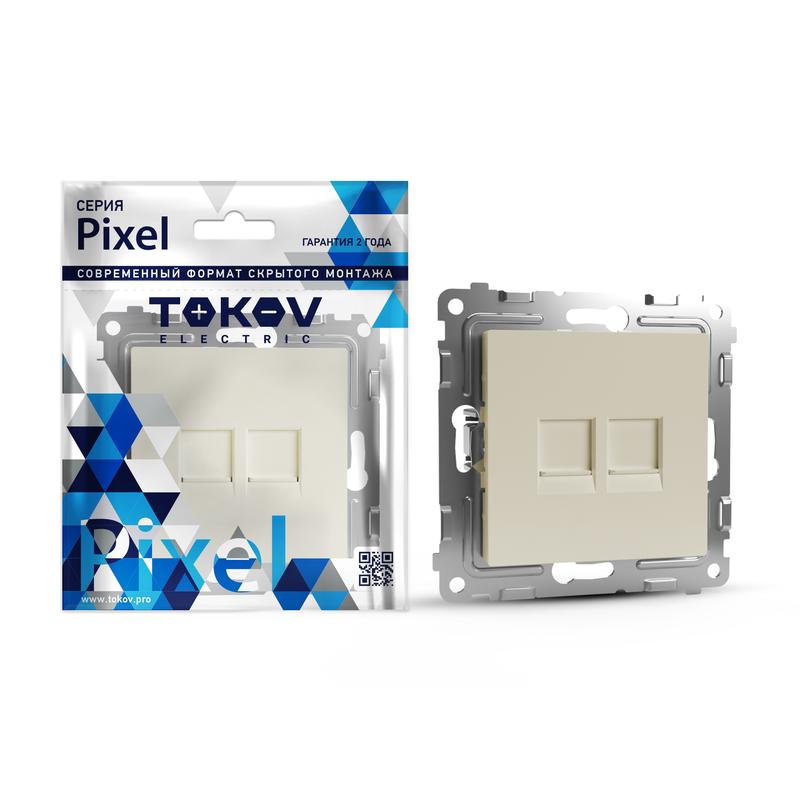 Розетка компьютерная 2-м СП Pixel RJ45 кат.5E механизм беж. TKE-PX-RC2-C02 - TOKOV ELECTRIC