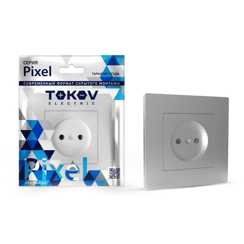 Розетка 1-м СП Pixel 16А IP20 без заземл. в сборе алюм. TKE-PX-R1F-C03 - TOKOV ELECTRIC
