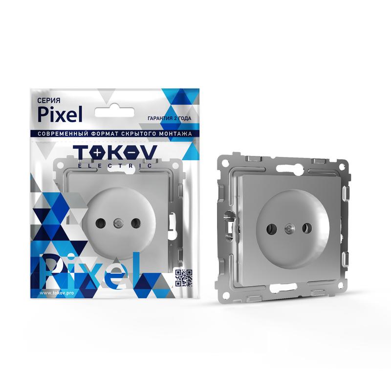 Розетка 1-м СП Pixel 16А IP20 без заземл. защ. шторки механизм алюм. TKE-PX-R1SF-C03 - TOKOV ELECTRIC