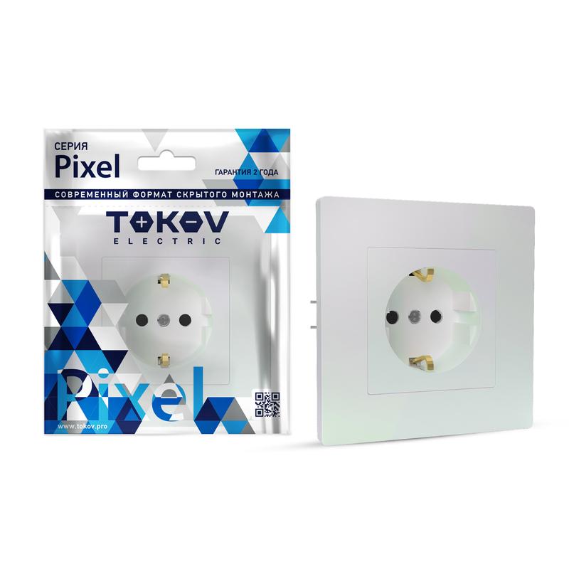 Розетка 1-м СП Pixel 16А IP20 с заземл. защ. шторки в сборе перламутр. TKE-PX-R1FZSF-C04 - TOKOV ELECTRIC