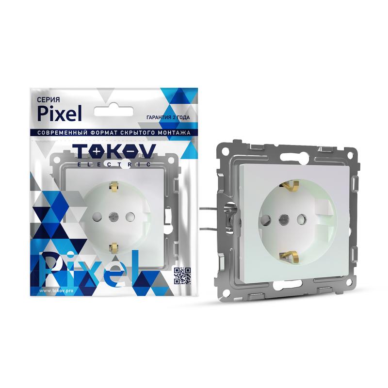 Розетка 1-м СП Pixel 16А IP20 с заземл. механизм перламутр. TKE-PX-R1Z-C04 - TOKOV ELECTRIC