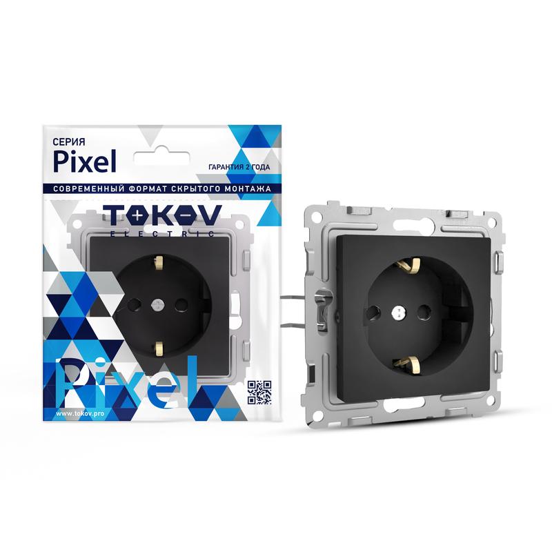 Розетка 1-м СП Pixel 16А IP20 с заземл. механизм карбон TKE-PX-R1Z-C14 - TOKOV ELECTRIC