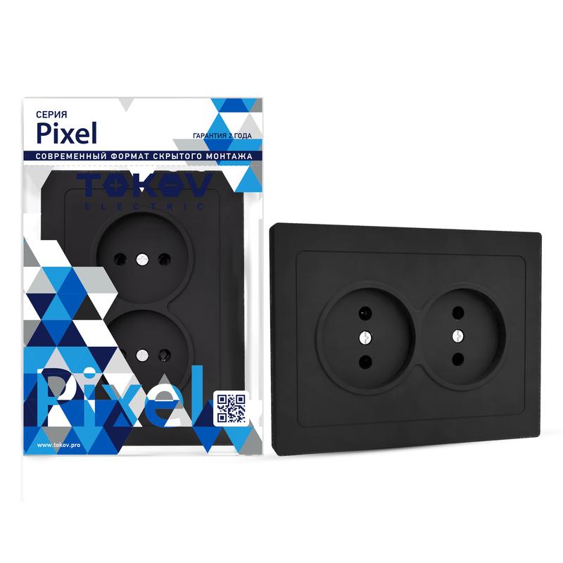 Розетка 2-м СП Pixel 16А IP20 без заземл. в сборе карбон TKE-PX-R2F-C14 - TOKOV ELECTRIC