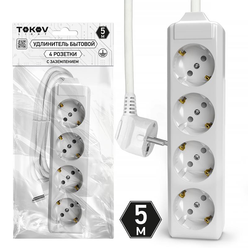 Удлинитель 4х5м с заземл. 10А 3х1.5 TOKOV LIGHT TKL-C01-BU4-5-1.5-Z - TOKOV ELECTRIC
