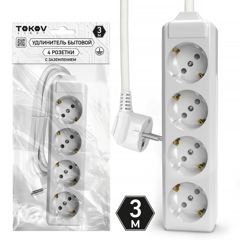 Удлинитель 4х3м с заземл. 10А 3х1.5 TOKOV LIGHT TKL-C01-BU4-3-1.5-Z - TOKOV ELECTRIC