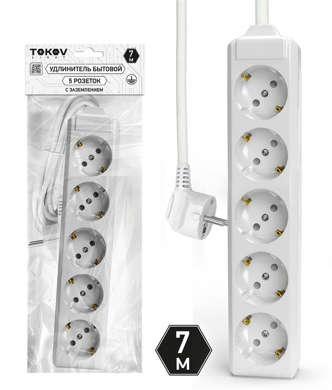 Удлинитель 5х7м с заземл. 10А 3х1.5 TOKOV LIGHT TKL-C01-BU5-7-1.5-Z - TOKOV ELECTRIC