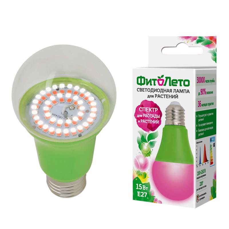 Лампа светодиодная для растений. LED-A60-15W/SPSB/E27/CL PLP30GR Форма A, прозрачная. Спектр для рассады и цветения. Картон. ТМ UL-00004582 - Uniel