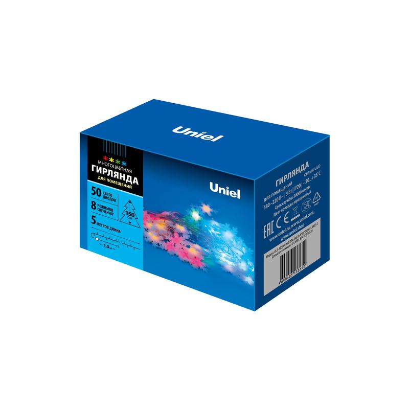 Гирлянда LED "Снежинки-3" ULD-S0500-050/DTA MULTI IP20 SNOWFLAKES-3 5м 50 диодов разноцвет. свет провод прозр. Uniel UL-00007195 - Uniel