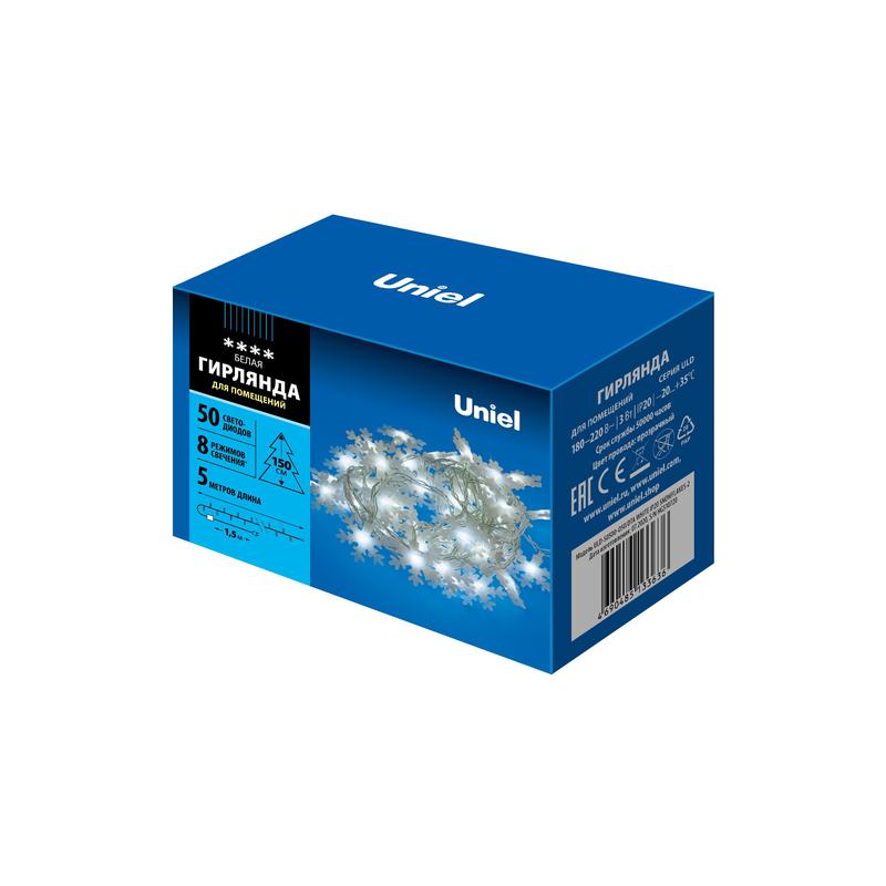 Гирлянда LED "Снежинки-2" ULD-S0500-050/DTA WHITE IP20 SNOWFLAKES-2 5м 50 диодов бел. свет провод прозр. Uniel UL-00007196 - Uniel