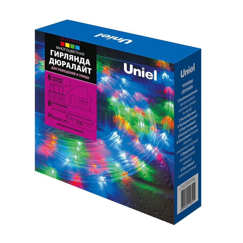 Гирлянда светодиодная ULD-D50 8M/С08 IP44 MULTI Дюралайт 8м с контроллером разноцвет. свет. провод бел. Uniel UL-00008571 - Uniel