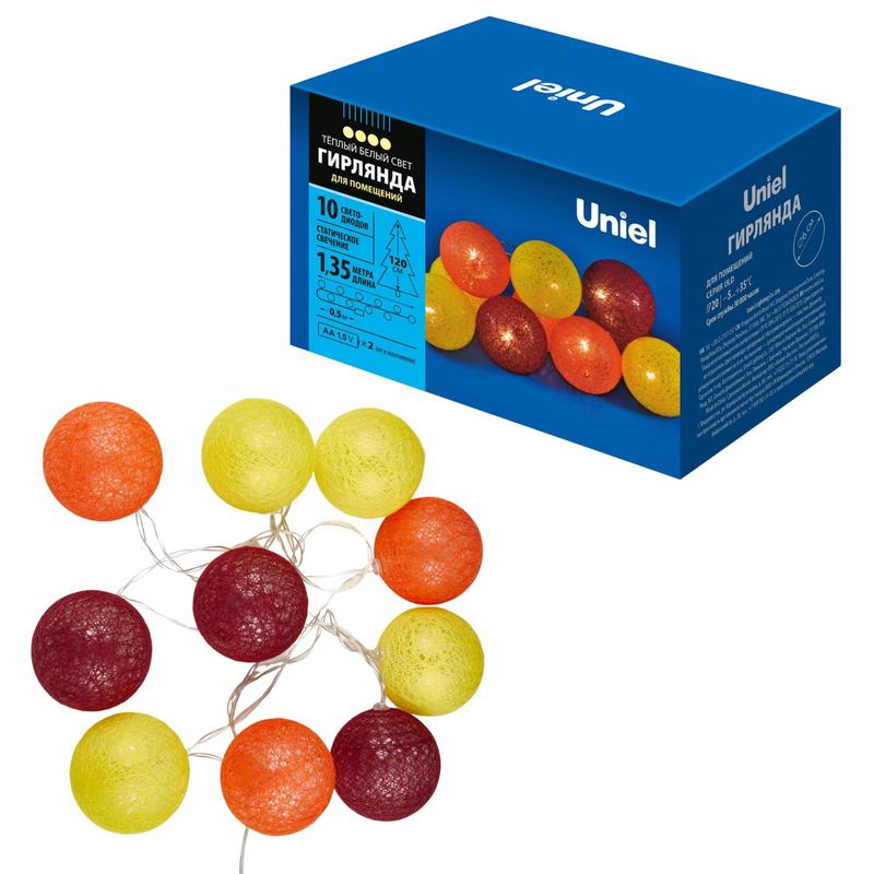 Гирлянда ULD-S0135-010/STB/2AA WARM WHITE IP20 TANGLES-3 "Клубки-3" 2AA (не в/к) 1.35м 10 LED тепл. свет. провод прозр. Uniel UL-00008668 - Uniel