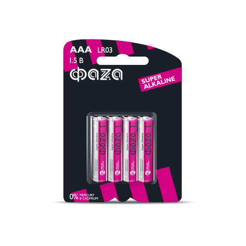 Элемент питания алкалиновый AAA/LR03 1.5В Super Alkaline BL-4 (уп.4шт) 5000254 - ФАZА