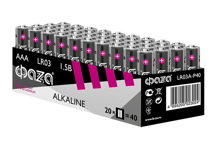 Элемент питания алкалиновый AAA/LR03 1.5В Alkaline Pack-40 (уп.40шт) 5023024 - ФАZА