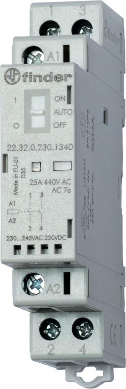 Контактор модульный 2NO 25А AgNi 230В AC/DC 17.5мм IP20 мех. индикатор 223202301320 - FINDER
