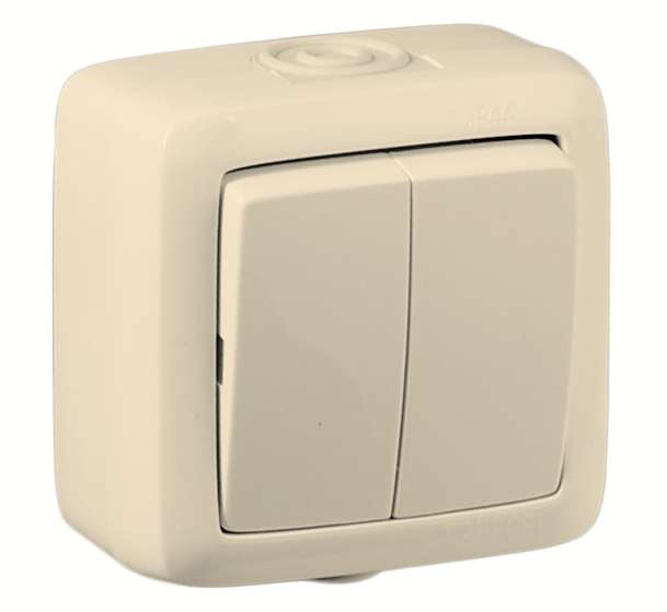 Выключатель двухклавишный наружный слоновая кость IP44 10А ВА10-251-01 - HEGEL