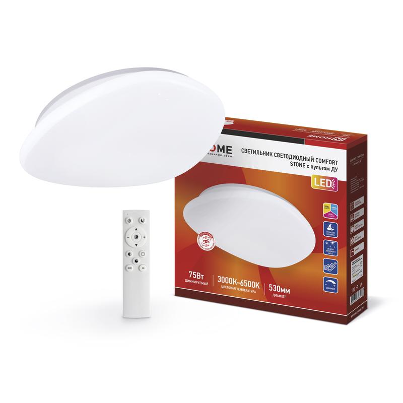 Светильник светодиодный COMFORT STONE 75Вт 230В 3000-6500К 6000лм 530х105мм с пультом 4690612035642 - IN HOME