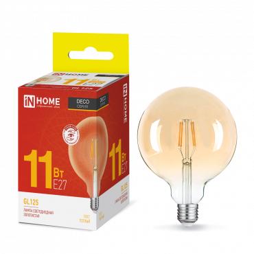 Лампа светодиодная LED-GL-125-deco gold 11Вт шар золотая 3000К тепл. бел. E27 1160лм 230В 4690612036489 - IN HOME