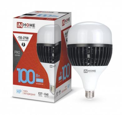 Лампа светодиодная LED-HP-PRO 100Вт грушевидная 6500К холод. бел. E27 9500лм 150-275В с адаптером E40 бел. 4690612035697 - IN HOME