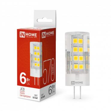 Лампа светодиодная LED-JCD 6Вт капсульная прозрачная 4000К нейтр. бел. G4 570лм 230В 4690612036144 - IN HOME