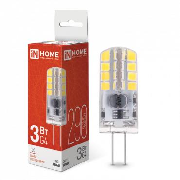 Лампа светодиодная LED-JC 3Вт капсульная прозрачная 4000К нейтр. бел. G4 290лм 12В 4690612036021 - IN HOME