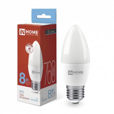 Лампа светодиодная LED-СВЕЧА-VC 8Вт свеча 6500К холод. бел. E27 760лм 230В 4690612024820 - IN HOME