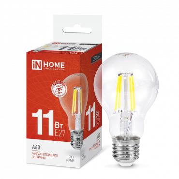 Лампа светодиодная LED-A60-deco 11Вт грушевидная прозрачная 4000К нейтр. бел. E27 1160лм 230В 4690612026145 - IN HOME