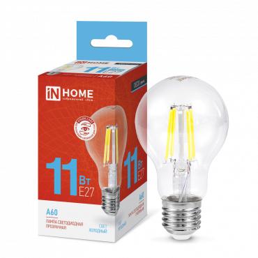 Лампа светодиодная LED-A60-deco 11Вт грушевидная прозрачная 6500К холод. бел. E27 1160лм 230В 4690612026169 - IN HOME