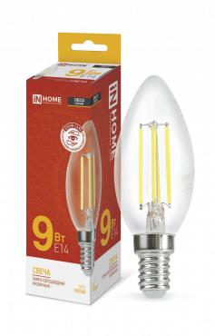 Лампа светодиодная LED-СВЕЧА-deco 9Вт свеча прозрачная 3000К тепл. бел. E14 1040лм 230В 4690612026183 - IN HOME
