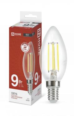 Лампа светодиодная LED-СВЕЧА-deco 9Вт свеча прозрачная 4000К нейтр. бел. E14 1040лм 230В 4690612026206 - IN HOME